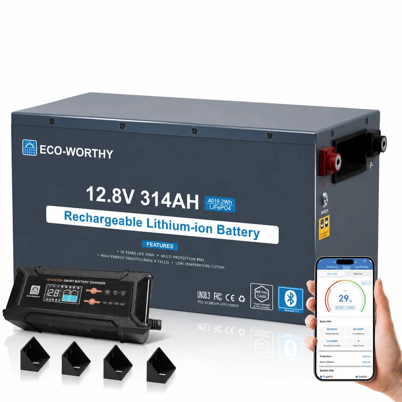 ECO-WORTHY Batería LiFePO4 EnergyRock de 12V 314Ah carcasa metálica con BMS de 200A