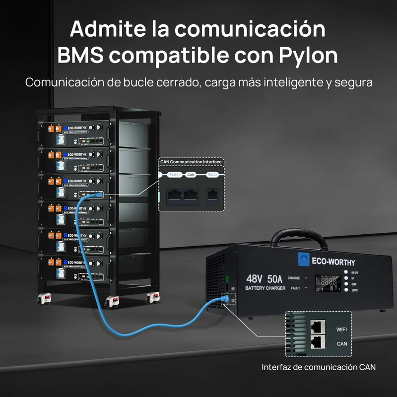 Cargador de baterías inteligente Eco-Worthy de 48V 50A: apto para la carga de generadores