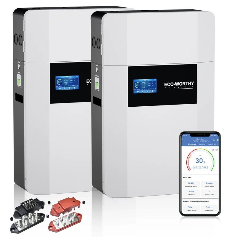 Batería de interior de montaje en pared ECO-WORTHY de 48V 100Ah con caja de conexiones | IEC 62619 | Apta para bajas temperaturas | 10 años de garantía