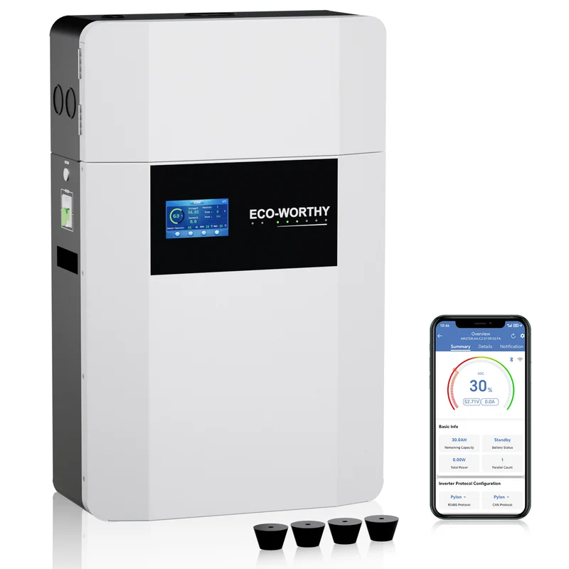 Batería de interior de montaje en pared ECO-WORTHY de 48V 100Ah con caja de conexiones | IEC 62619 | Apta para bajas temperaturas | 10 años de garantía