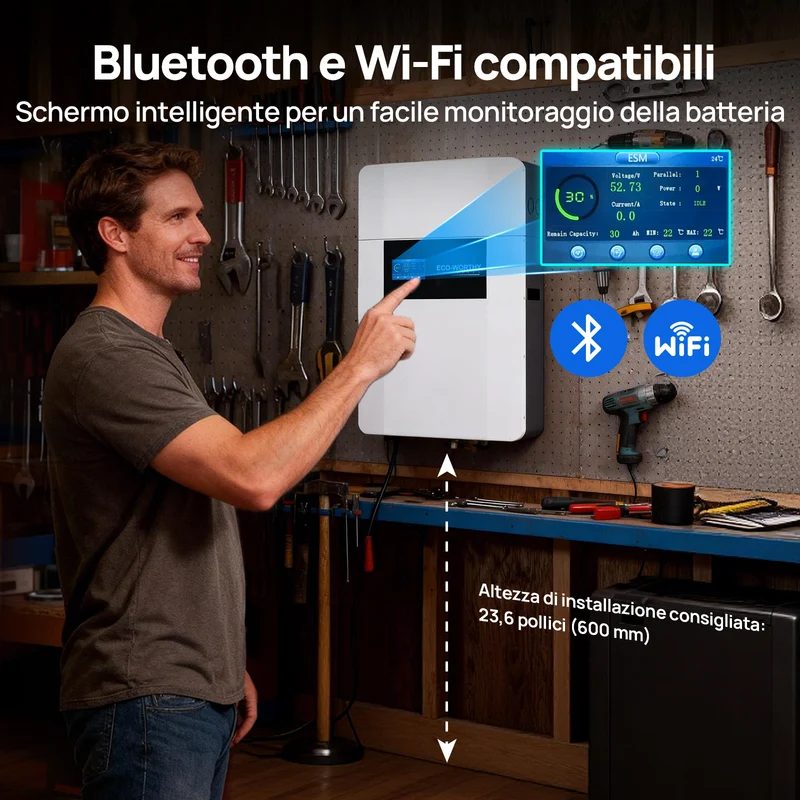 Batería de interior de montaje en pared ECO-WORTHY de 48V 100Ah con caja de conexiones | IEC 62619 | Apta para bajas temperaturas | 10 años de garantía