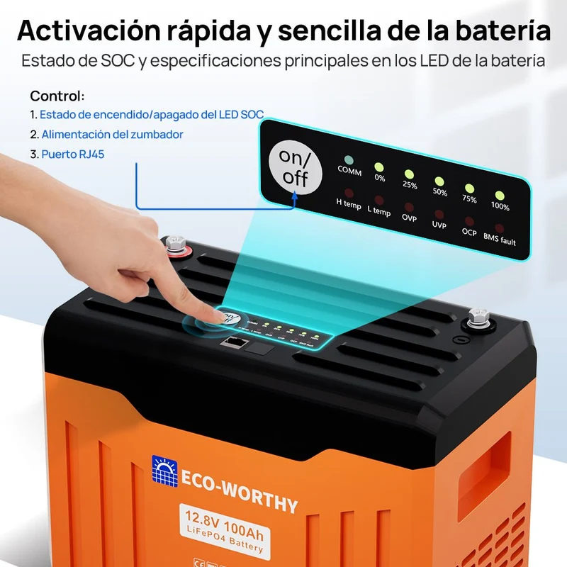 ECO-WORTHY EnergyTrek Batería Litio LiFePO4 12V 100Ah Con Bluetooth