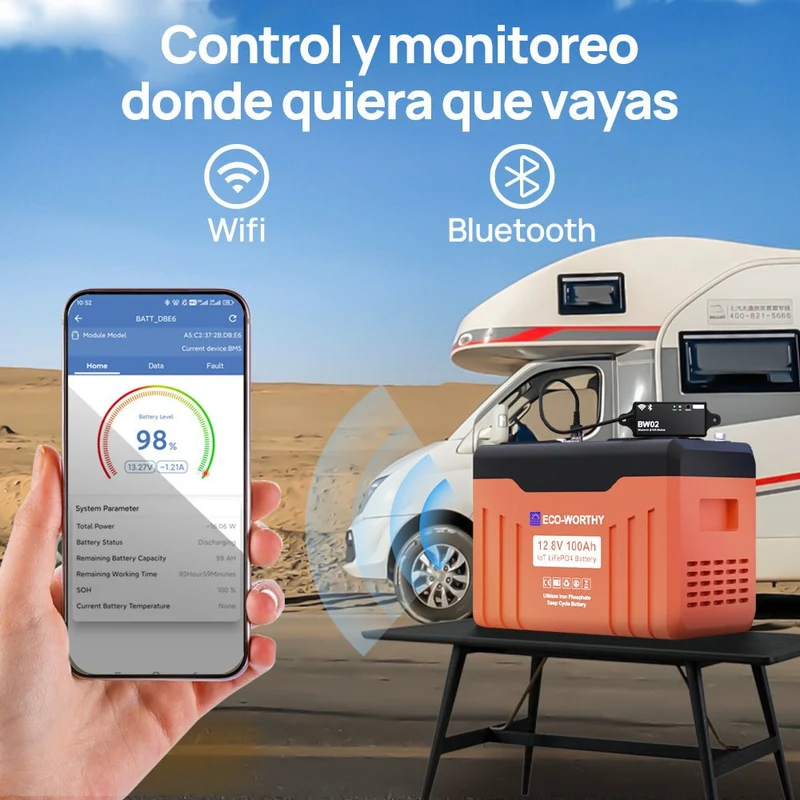 ECO-WORTHY EnergyTrek Batería Litio LiFePO4 12V 100Ah Con Bluetooth