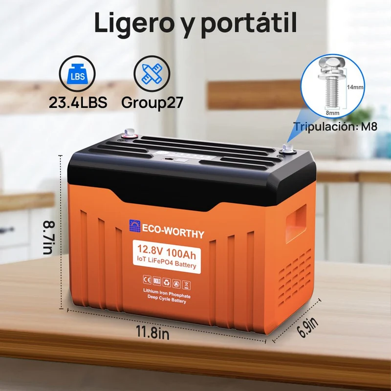 ECO-WORTHY EnergyTrek Batería Litio LiFePO4 12V 100Ah Con Bluetooth