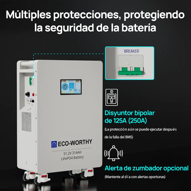 ECO-WORTHY Batería LiFePO4 de 48V 314Ah | Batería solar de emergencia para el hogar