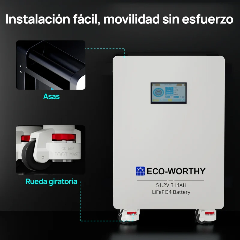 ECO-WORTHY Batería LiFePO4 de 48V 314Ah | Batería solar de emergencia para el hogar