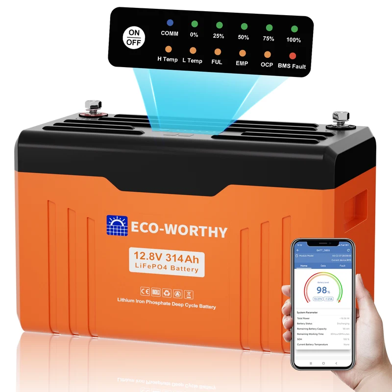 ECO-WORTHY EnergyTrek Batería de litio LiFePO4 de 12V y 314Ah con Bluetooth