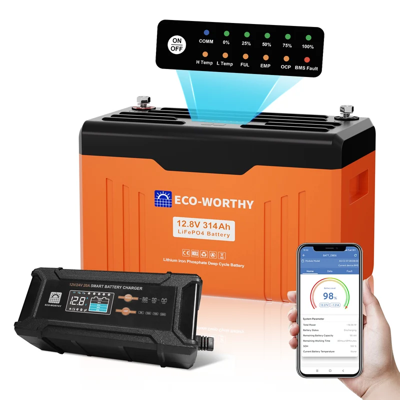 ECO-WORTHY EnergyTrek Batería de litio LiFePO4 de 12V y 314Ah con Bluetooth