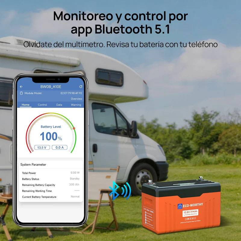 ECO-WORTHY EnergyTrek Batería de litio LiFePO4 de 12V y 314Ah con Bluetooth