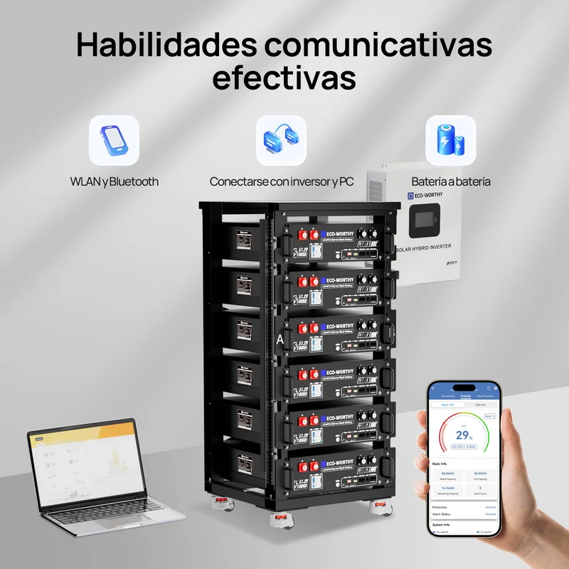 ECO - WORTHY Batería para rack de servidorc Batería para rack de servidor de 48V(51,2V) 100 Ah LiFePO4, tamaño 3U, con Bluetooth y wifi