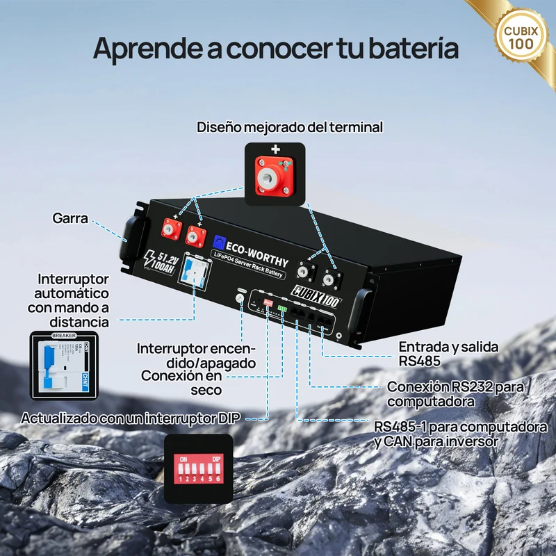 ECO - WORTHY Batería para rack de servidorc Batería para rack de servidor de 48V(51,2V) 100 Ah LiFePO4, tamaño 3U, con Bluetooth y wifi
