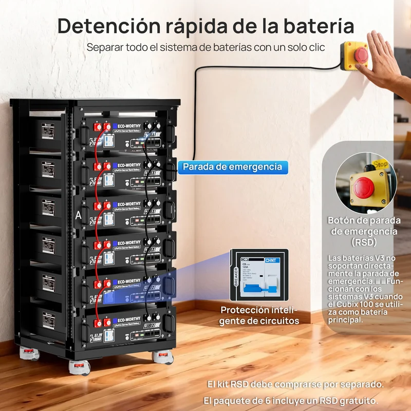 ECO - WORTHY Batería para rack de servidorc Batería para rack de servidor de 48V(51,2V) 100 Ah LiFePO4, tamaño 3U, con Bluetooth y wifi