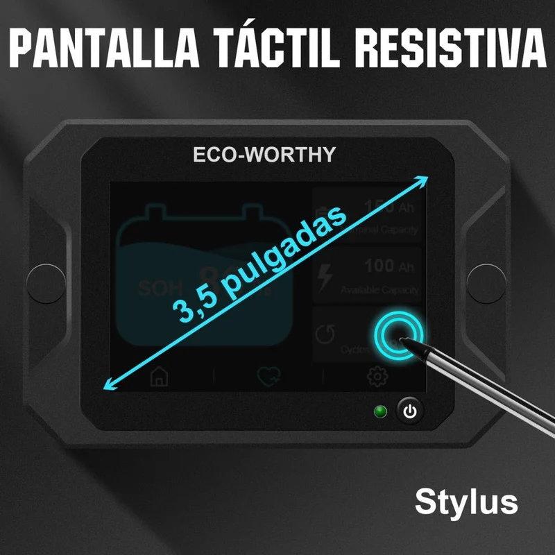 Monitor de batería con 3.5" pantalla táctil de 300A con sensor Hall para baterías AGM y de litio (LiFePO4)