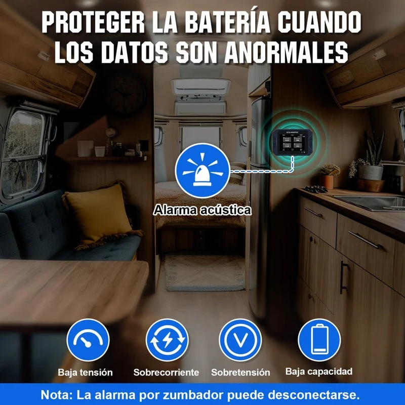 Monitor de batería con 3.5" pantalla táctil de 300A con sensor Hall para baterías AGM y de litio (LiFePO4)