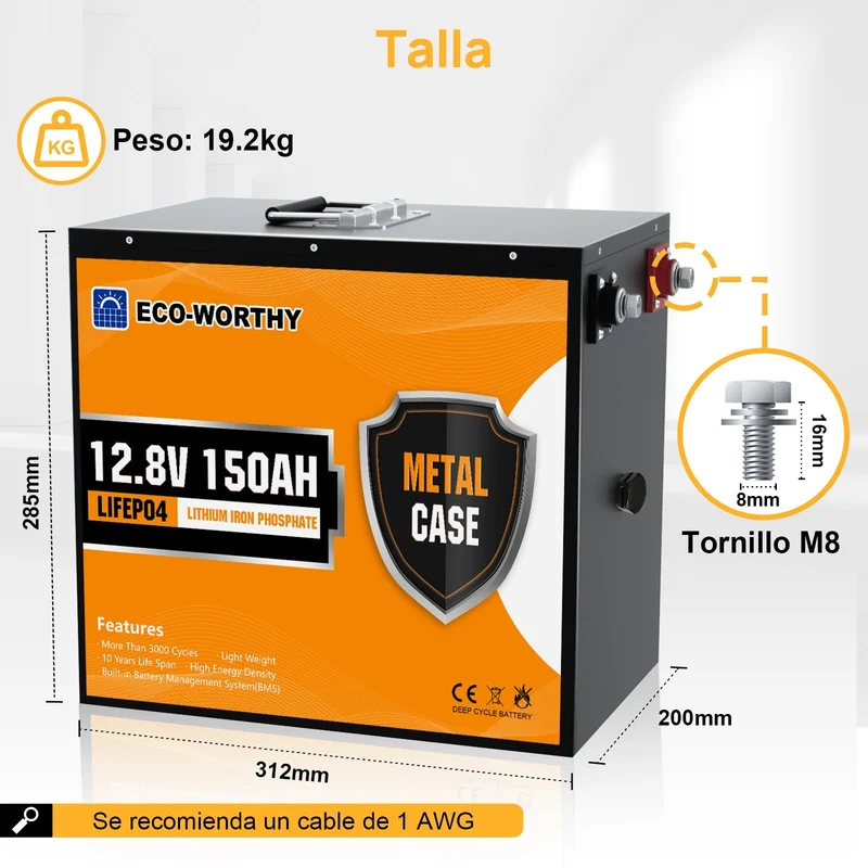 Batería Litio LiFePO4 12V 150Ah Con Protección Contra Bajas Temp por Bluetooth