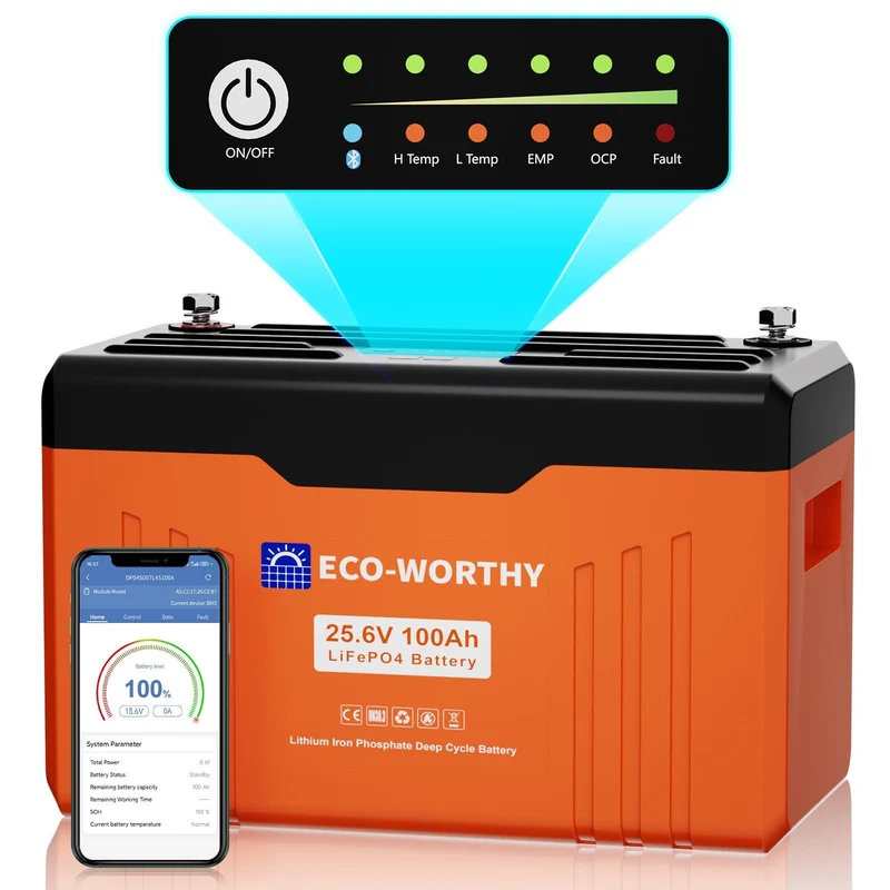 ECO-WORTHY EnergyTrek Batería Litio LiFePO4 24V 100Ah Con Bluetooth y WiFi