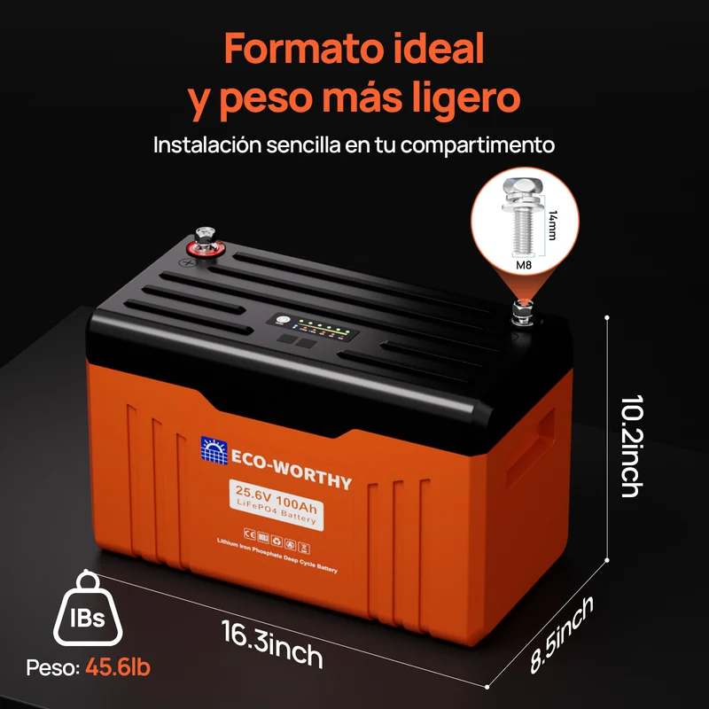 ECO-WORTHY EnergyTrek Batería Litio LiFePO4 24V 100Ah Con Bluetooth y WiFi