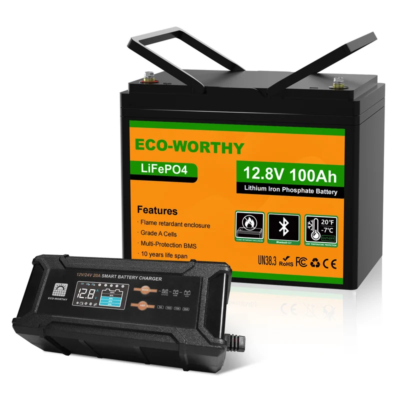 ECO-WORTHY Batería Litio LiFePO4 12V 100Ah con Bluetooth