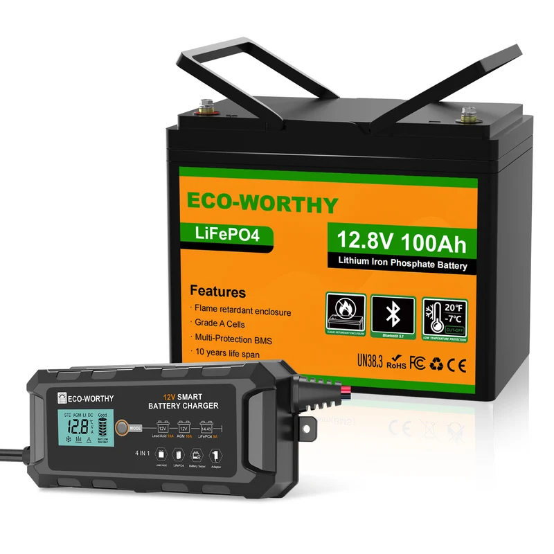ECO-WORTHY Batería Litio LiFePO4 12V 100Ah con Bluetooth