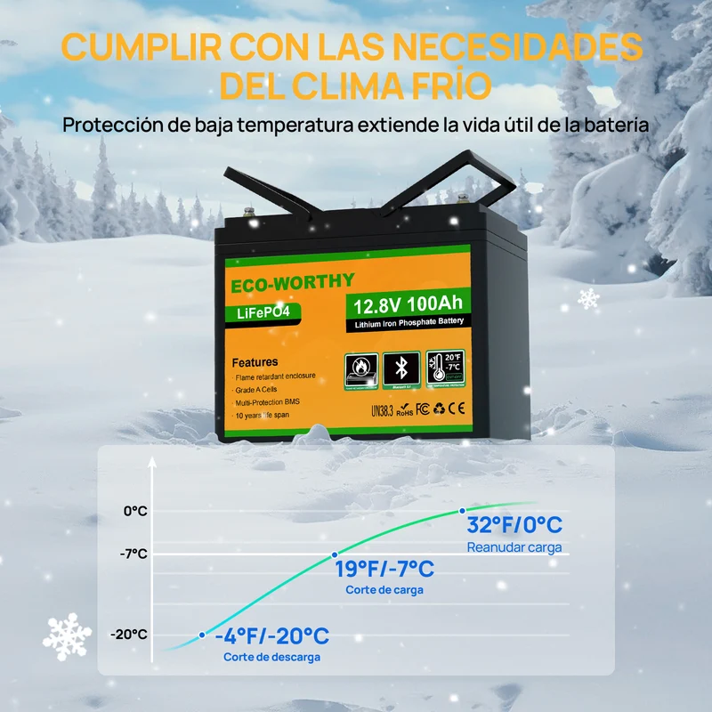 ECO-WORTHY Batería Litio LiFePO4 12V 100Ah con Bluetooth