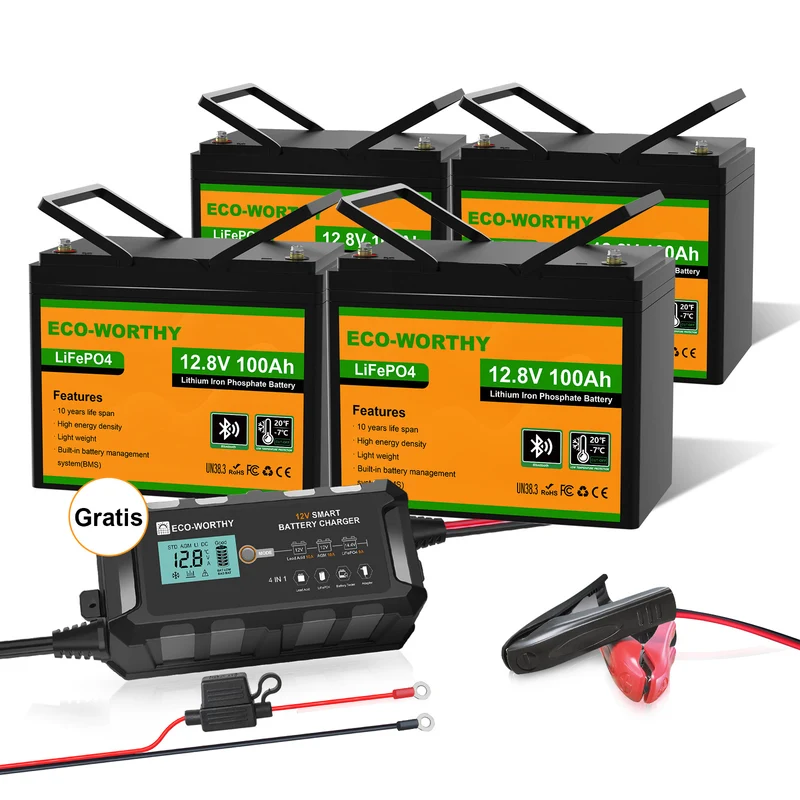 ECO-WORTHY Batería Litio LiFePO4 12V 100Ah con Bluetooth