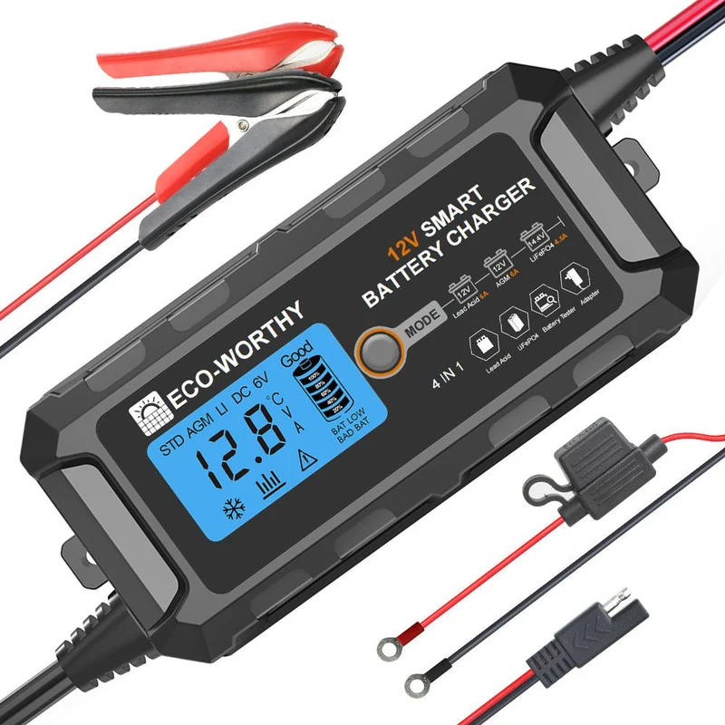 Cargador de batería inteligente automático de 5A y 10A 12V con pantalla LCD para baterías de litio (LiFePO4)