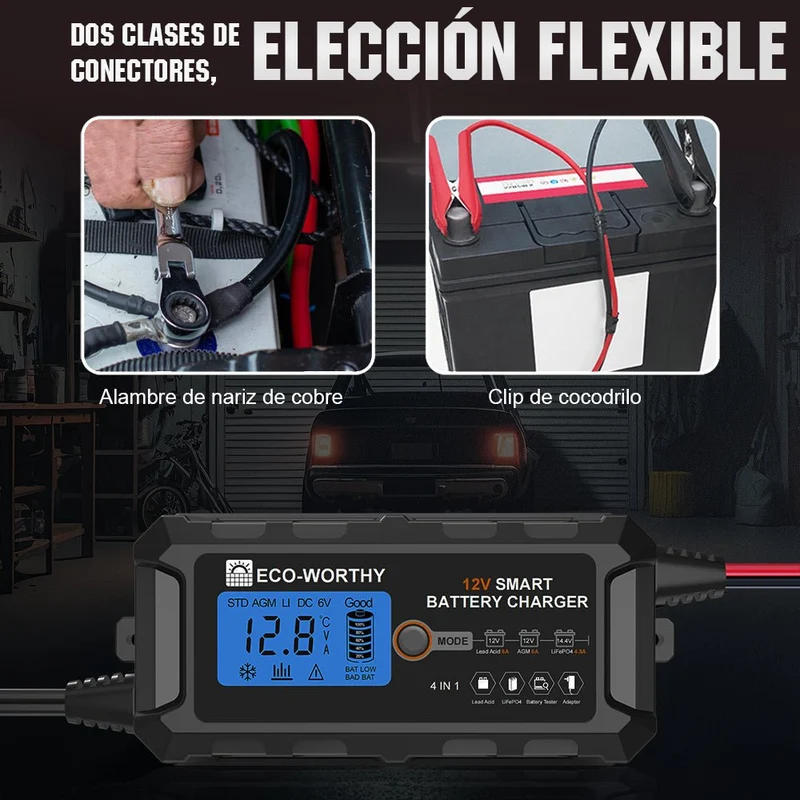 Cargador de batería inteligente automático de 5A y 10A 12V con pantalla LCD para baterías de litio (LiFePO4)