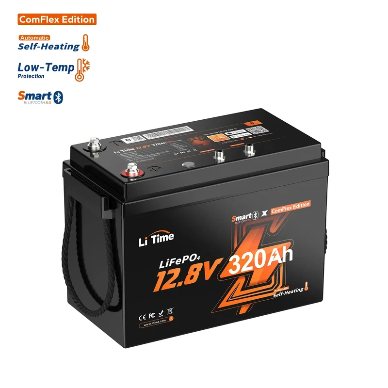 LiTime 12V 320Ah Bluetooth Selbstheizung LiFePO4 Batterie mit CAN & RS485 ComFlex – für Victron, RV-C & NMEA 2000