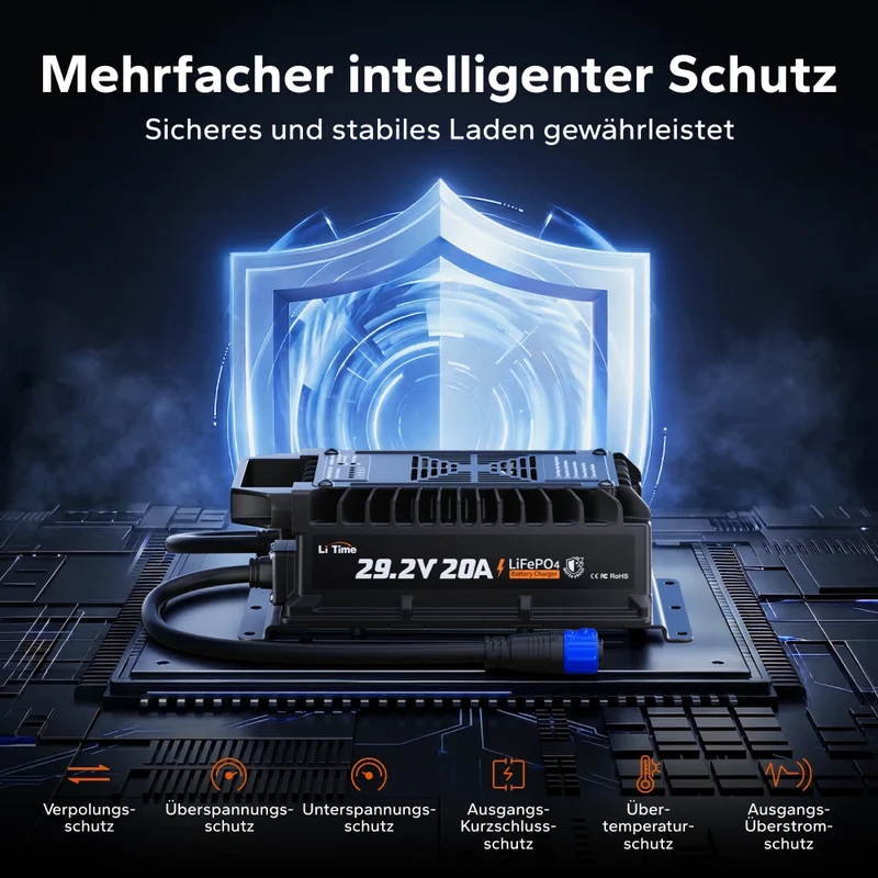 LiTime 24V (29,2 V) 20 A wasserdichtes Lithium-Batterieladegerät zur Festmontage