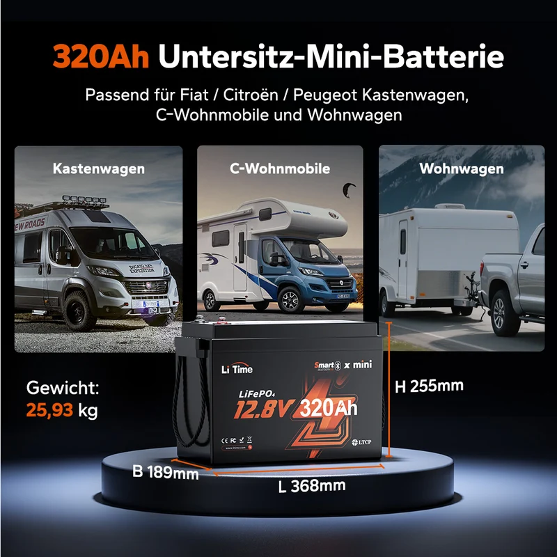 12V 320Ah LiFePO4 Batterie W190 für Wohnmobil-Untersitz mit Bluetooth