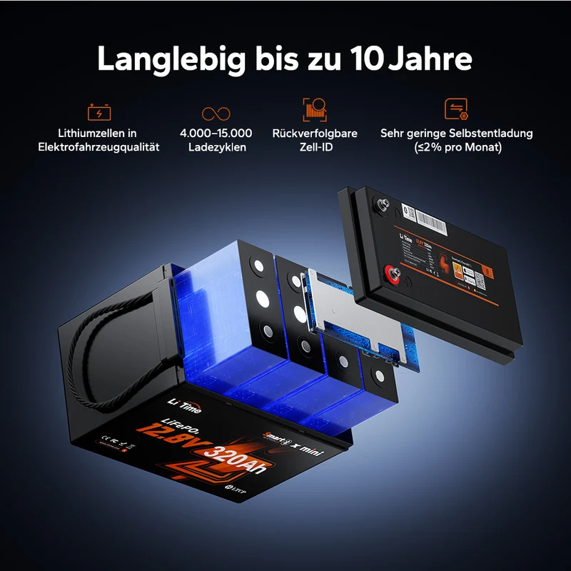12V 320Ah LiFePO4 Batterie W190 für Wohnmobil-Untersitz mit Bluetooth