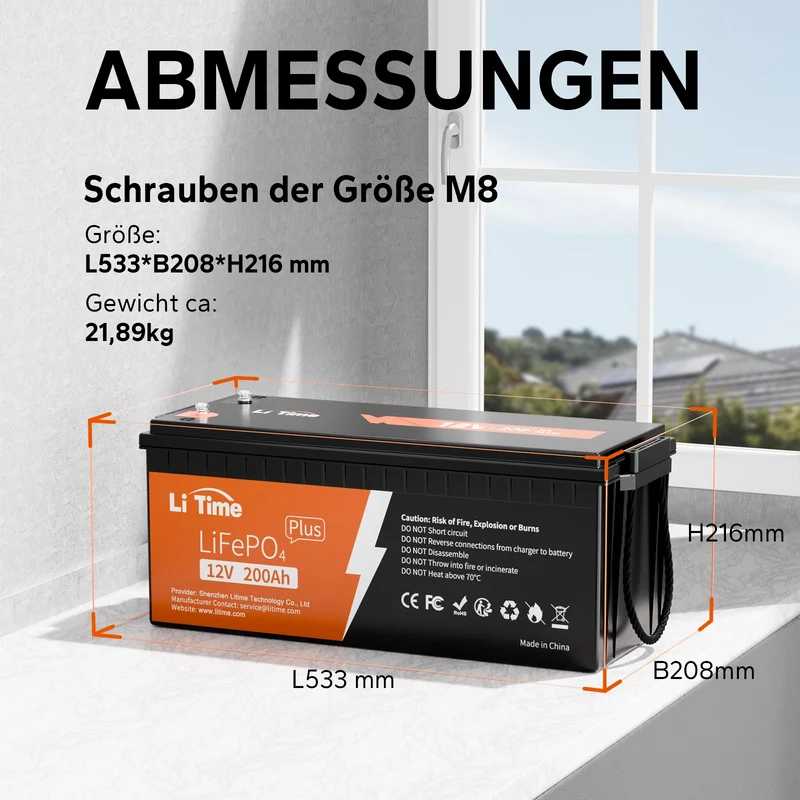 LiTime 12V 200Ah Plus Deep Cycle LiFePO4 Lithium Batterie – 200A BMS