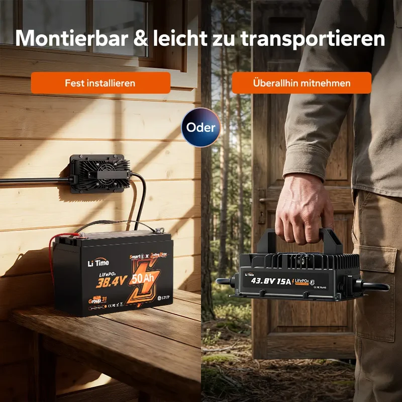LiTime 36V 15A LiFePO4-Batterieladegerät IP66 wasserdicht