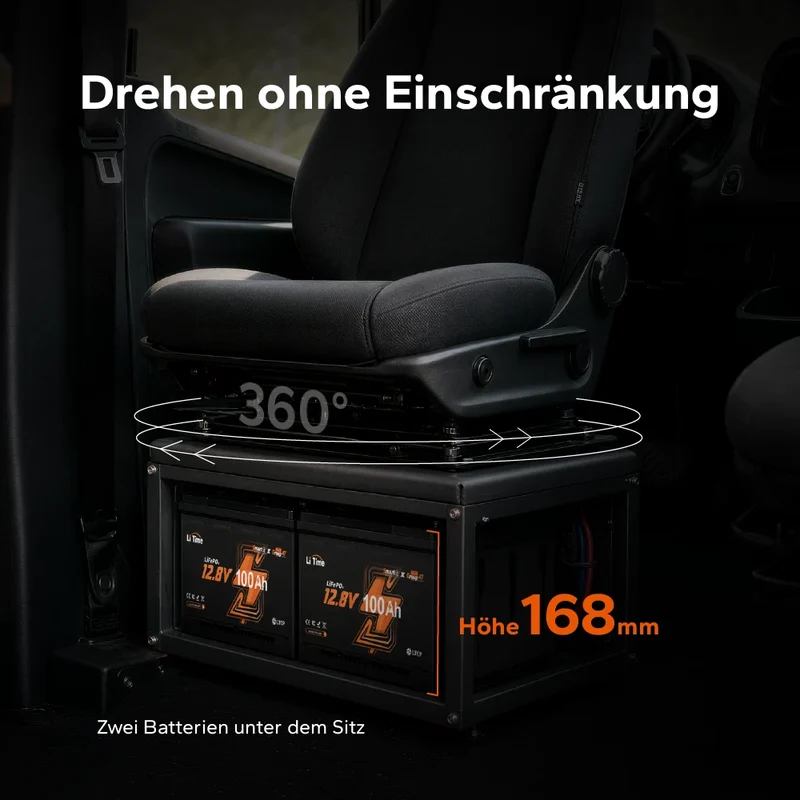 【Neu Eingetroffen】12V 100Ah LiFePO4 Batterie H168 mit Bluetooth – ultraflach für Wohnmobil‑Untersitz