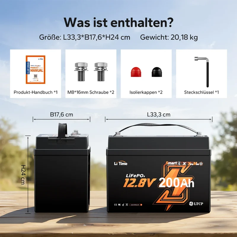 LiTime 12V 200Ah Xtra Mini LiFePO4 Batterie mit Bluetooth für Wohnmobile & Camping