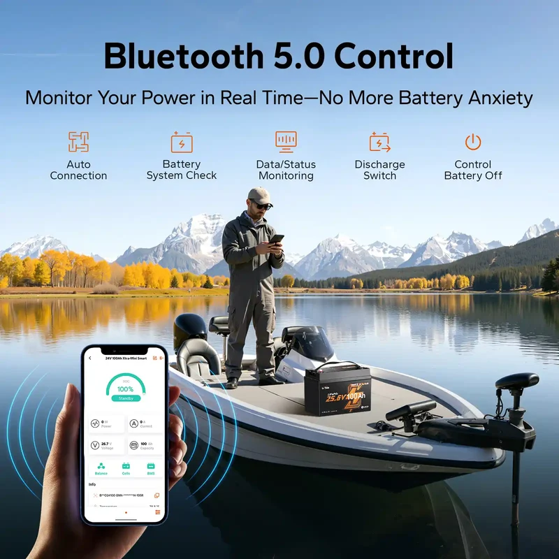 LiTime 24V 100Ah Xtra Mini LiFePO4 Batterie mit Bluetooth für Trolling-Motoren