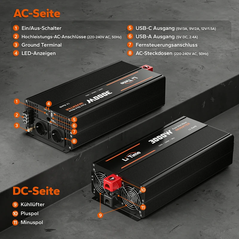 [Ukraine] LiTime 3000W Чисто синусоїдний інвертор 12VDC до 230VAC перетворювач