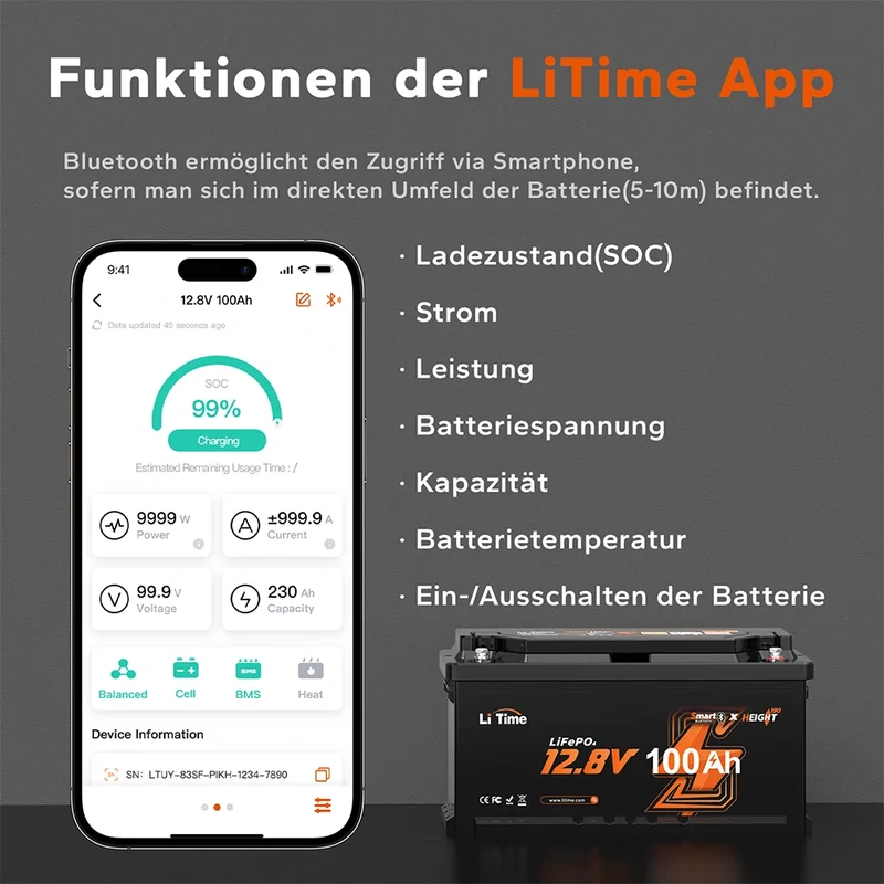 [Ukraine] Літієва батарея LiFePO4 12V 100Ah з Bluetooth моніторингом - 100A BMS
