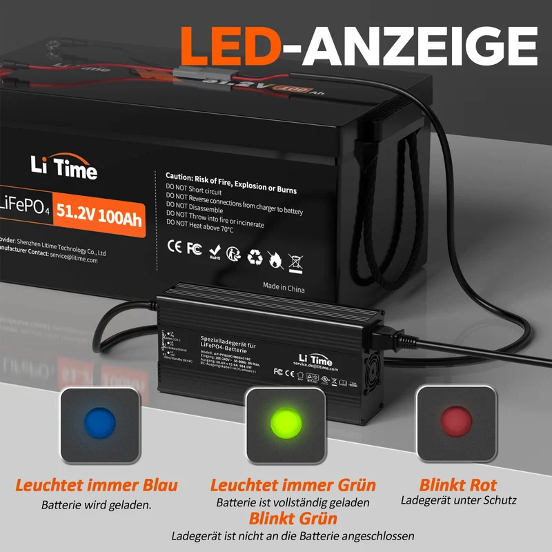 [Gebraucht-Like New] LiTime 58,4V 10A LiFePO4 Batterieladegerät für 51.2V LiFePO4 Batterie, mit intelligenter 0V-Ladefunktion