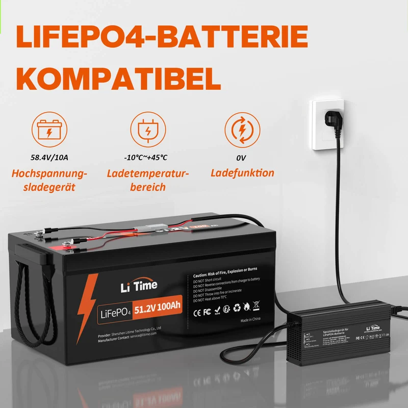[Gebraucht-Like New] LiTime 58,4V 10A LiFePO4 Batterieladegerät für 51.2V LiFePO4 Batterie, mit intelligenter 0V-Ladefunktion