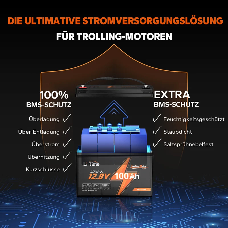 [Gebraucht-Like New] LiTime 12V 100Ah TM LiFePO4 Batterie, Tieftemperaturschutz für Trollingmotor