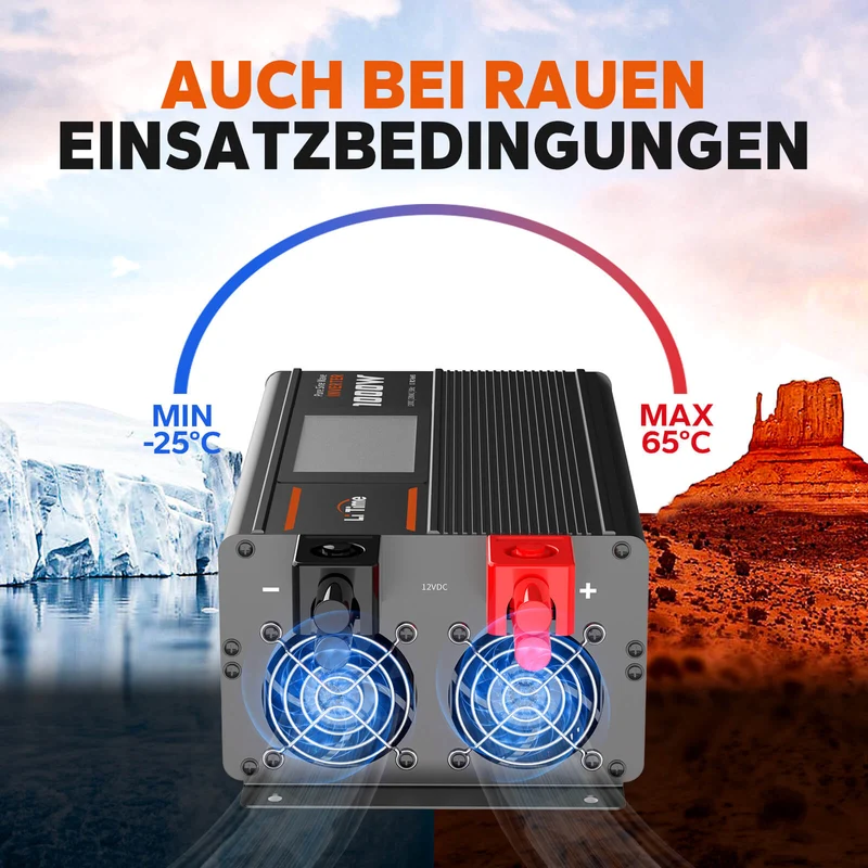 [Gebraucht-Like New] LiTime 1000W Reiner Sinsuswellen Wechselrichter 12VDC zu 230VAC Konverter