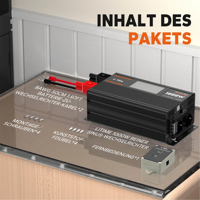 [Gebraucht-Like New] LiTime 1000W Reiner Sinsuswellen Wechselrichter 12VDC zu 230VAC Konverter