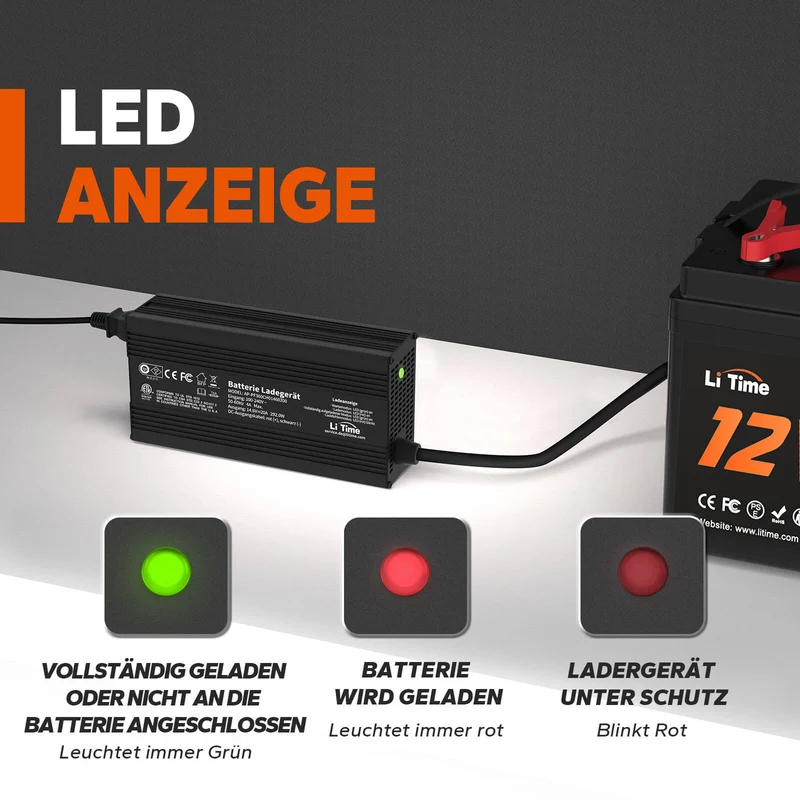 ✅Gebraucht✅LiTime 14.6V 20A Lithium Batterieladegerät für 12V LiFePO4 Lithium Batterie