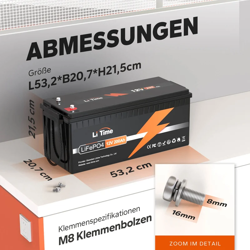 [Gebraucht-Like New] LiTime 12V 200Ah LiFePO4 Lithium Batterie