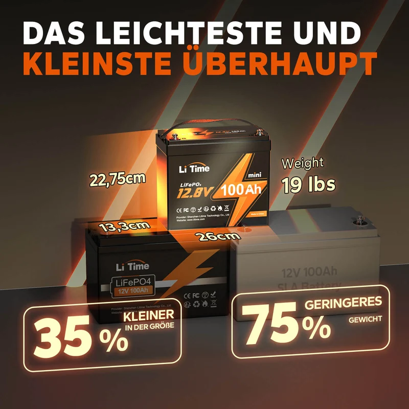 [Gebraucht-Like New] LiTime 12V 100Ah MINI LiFePO4 Lithium Batterie