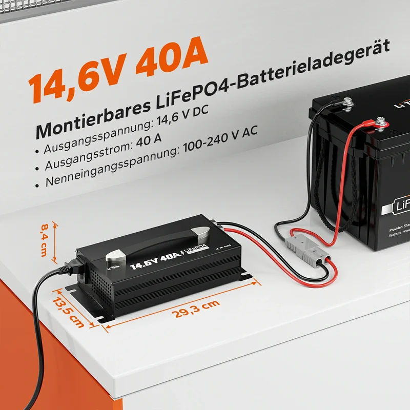 【Ukraine】 LiTime 12V (14,6V) 40A монтажний зарядний пристрій для літієвих акумуляторів з ручкою