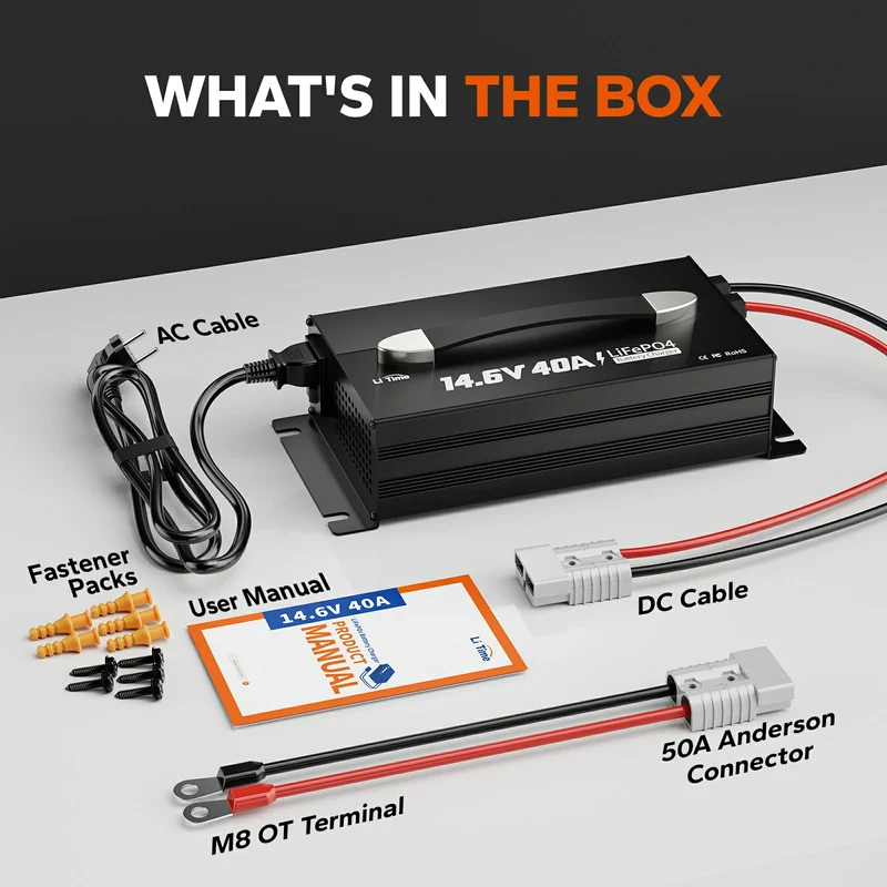 【Ukraine】 LiTime 12V (14,6V) 40A монтажний зарядний пристрій для літієвих акумуляторів з ручкою