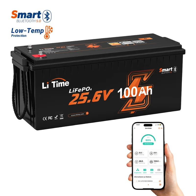 LiTime 24V 100Ah LiFePO4 Batterie mit Bluetooth – für Trolling-Motor & Heimspeicher