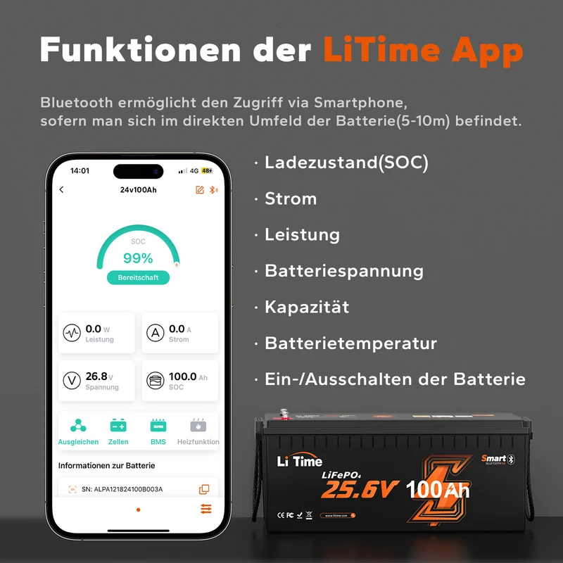 [Ukraine] LiTime 24в 100ач Низькотемпературний LiFePO4 батарея з Bluetooth BMS 100A